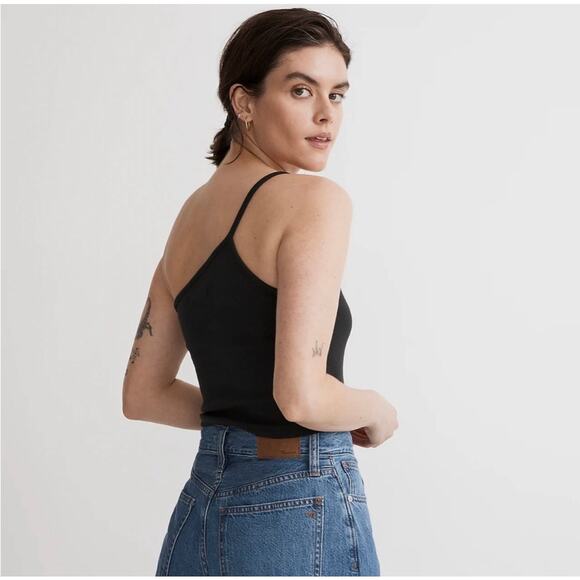 Madewell One Shoulder Crop Tank Top in Sleekhold Black Size XS - Picture 3 of 9